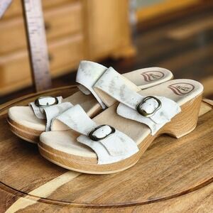 Dansko Sophie White Distressed Leather Comfort Wedge Sandals Slides EU 41 US 10